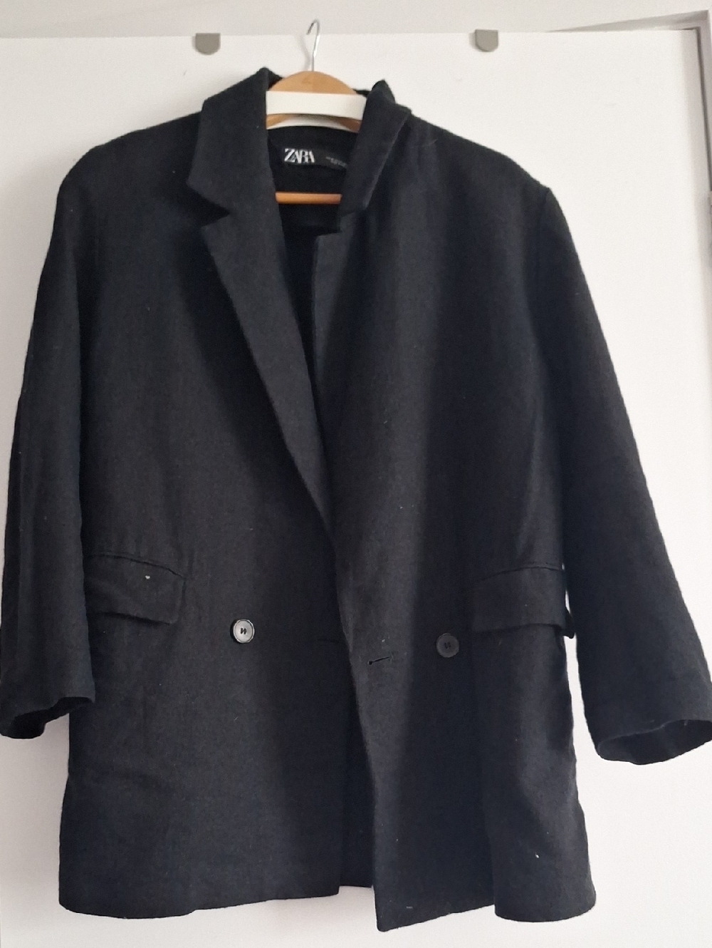 ZARA Black Double Breasted Manteco Wool Blazer - Size Medium